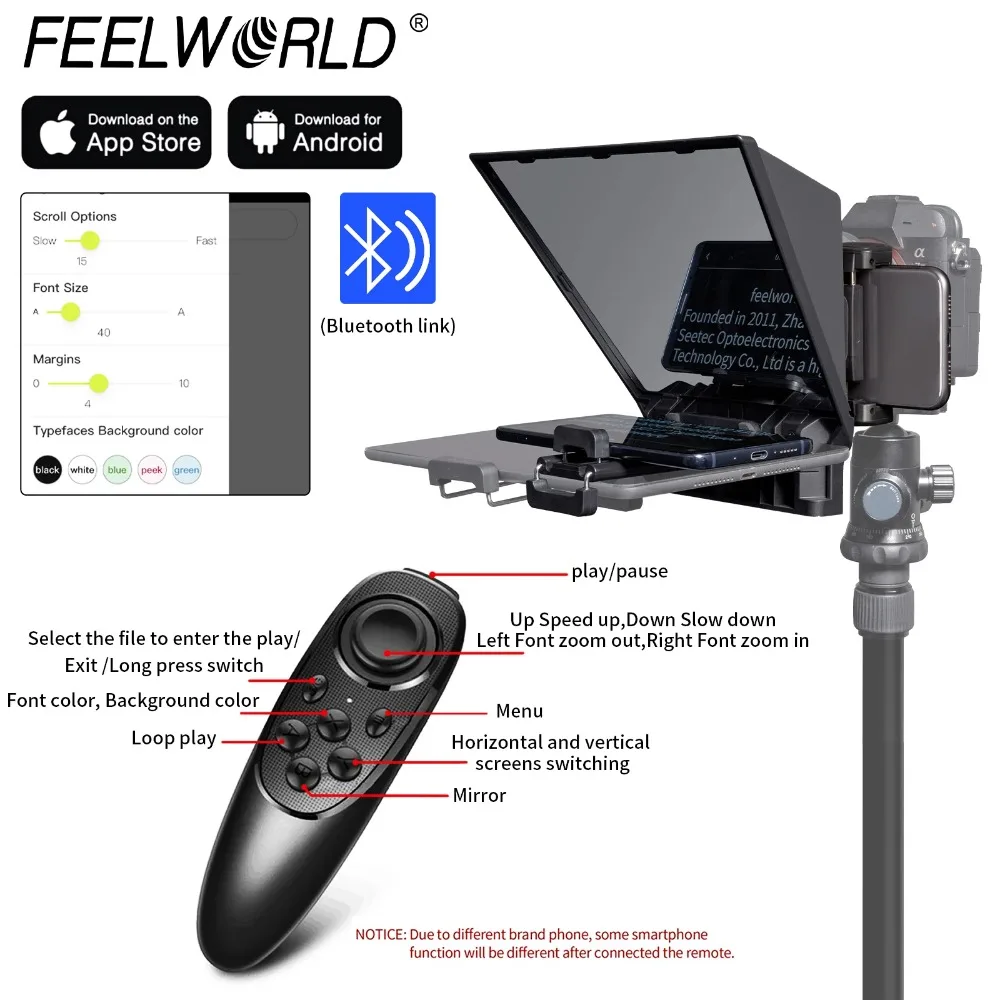 FEELWORLD TP2A ملقن صغير 8 بوصة محمول يدعم أقل من 8 بوصة هاتف ذكي لوحي يعزز الهاتف الذكي كاميرا DSLR بلوتوث