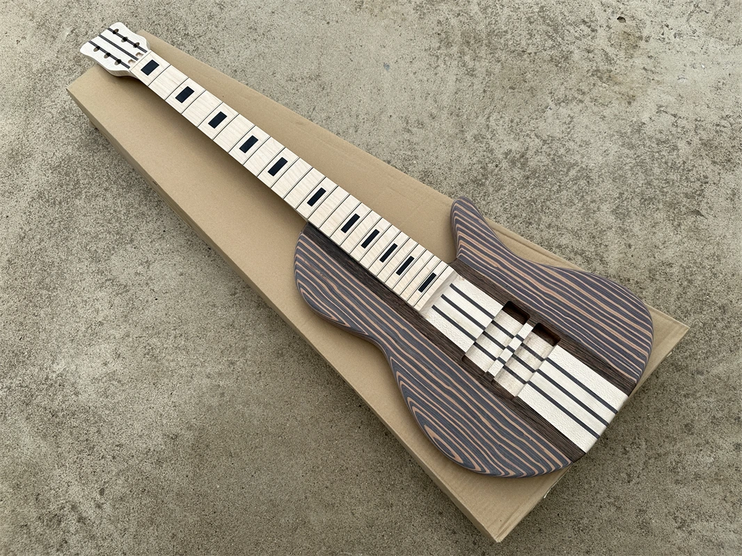 6-string bass guitar 7-piece wood neck through zebra wood body Semi-finished bass No paint No hardware