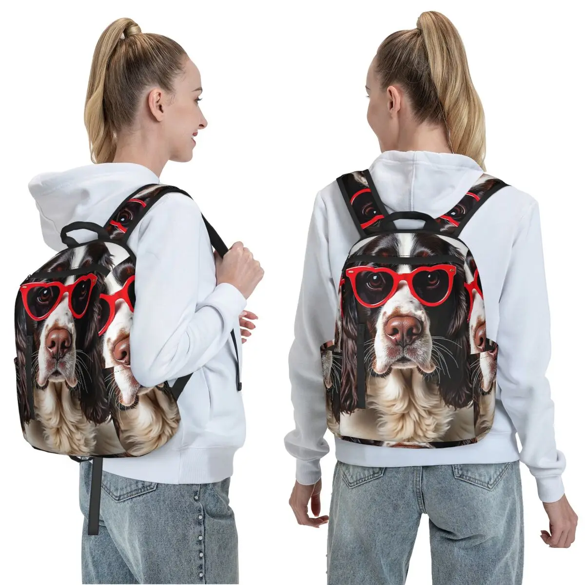 English Springer Spaniel Dog Wearing A Heart Shape Sunglasses Backpack Daypack Children BookBag School Bag Shoulder Bags for Men