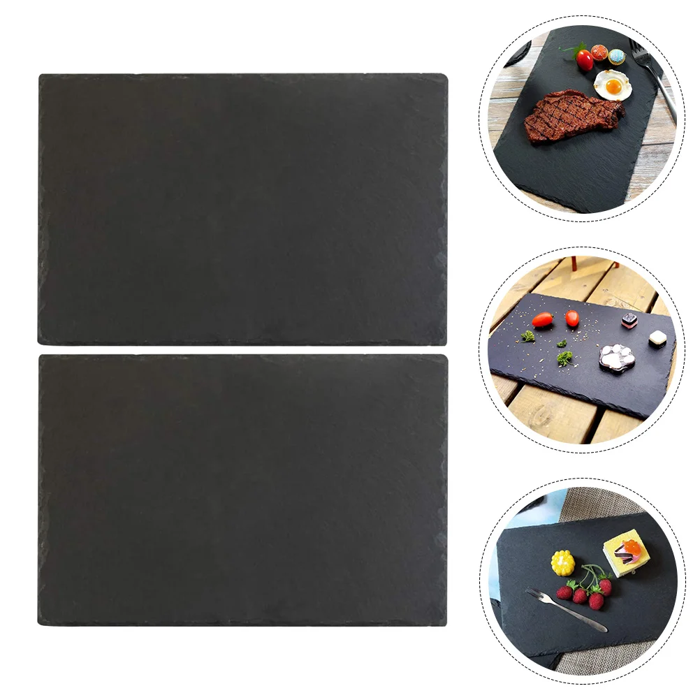 

2 Pcs Rock Western Plate Multi-function Slate Board Steak Accessory Natural Cheese Serving Elegant Dessert Tray