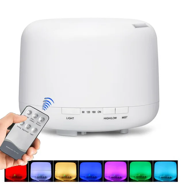 Nawilżacz powietrza z dyfuzorem aromatu, cichy nawilżacz Premium 5 w 1, dyfuzor zapachowy do domu z 7 diodami LED zmieniającymi kolor