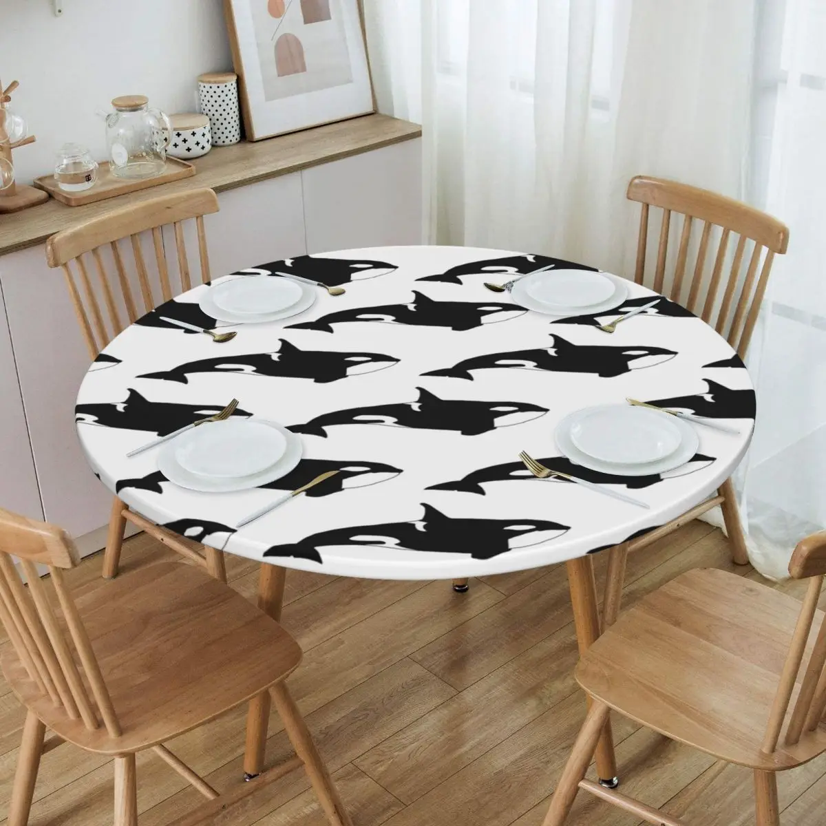 Killer Whale (Orcinus Orca) Waterproof Round Tablecloth Oilproof Table Cloth for Kitchen Events Dining Table Cover