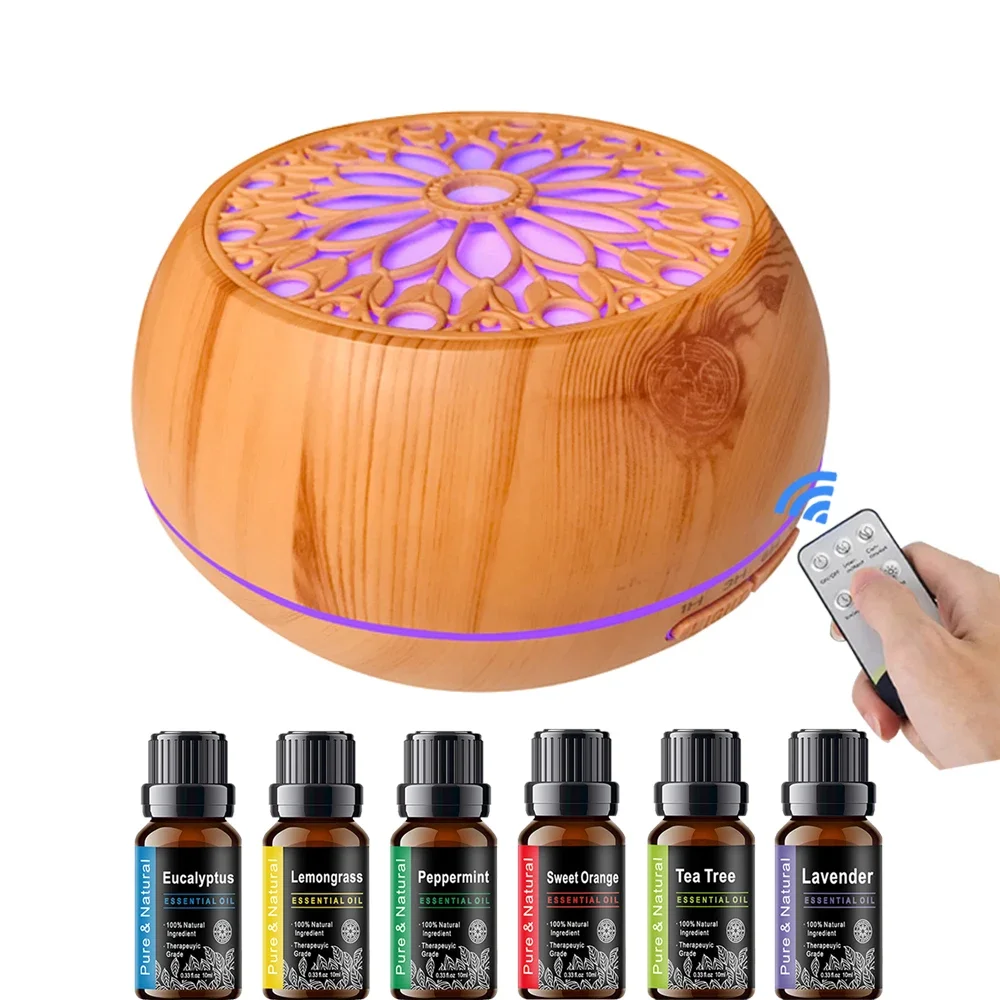 

550ml Air Humidifier Wood Color USB Aroma Diffuser, Essential Oil Diffuser with 7 Color LED Lights & Remote Control Smell