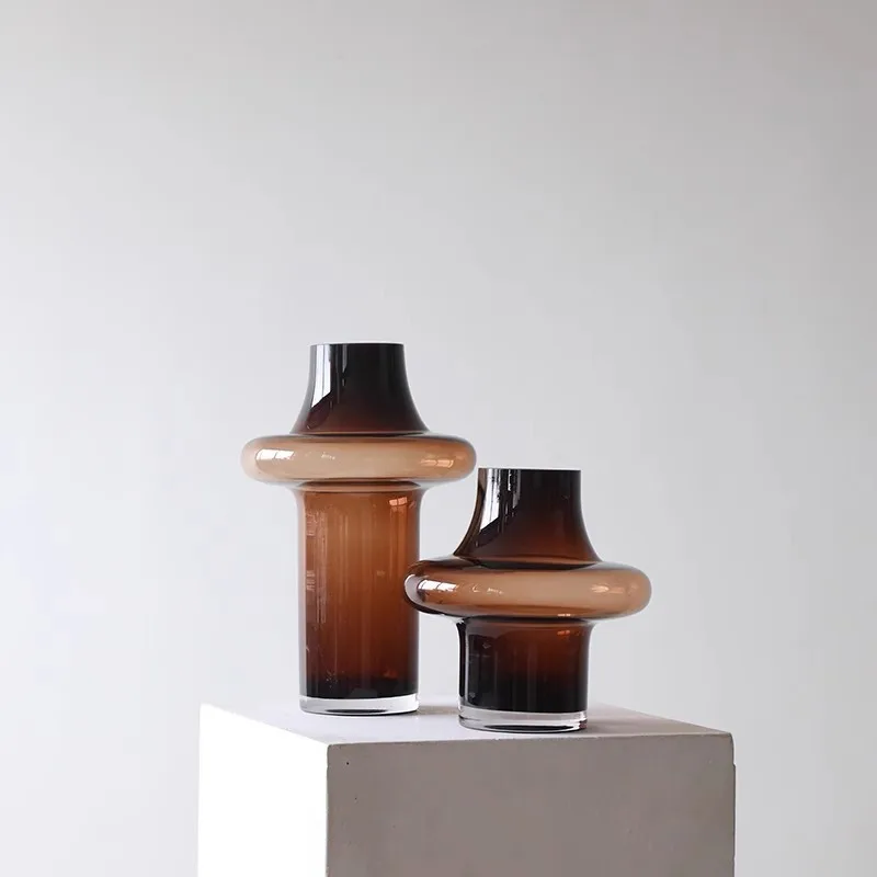 Vase créatif couleur café ancien moyen, sentiment Senior, salon, bureau, articles de fleurs en verre, ornements de luxe légers