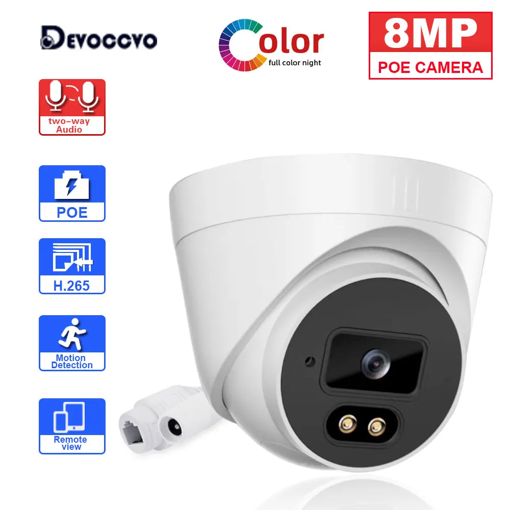 

8MP Wire CCTV IP Dome Security Camera 4K 2 Way Audio Indoor POE Video Surveillance Camera Color Night Vision Monitoring IP Cam