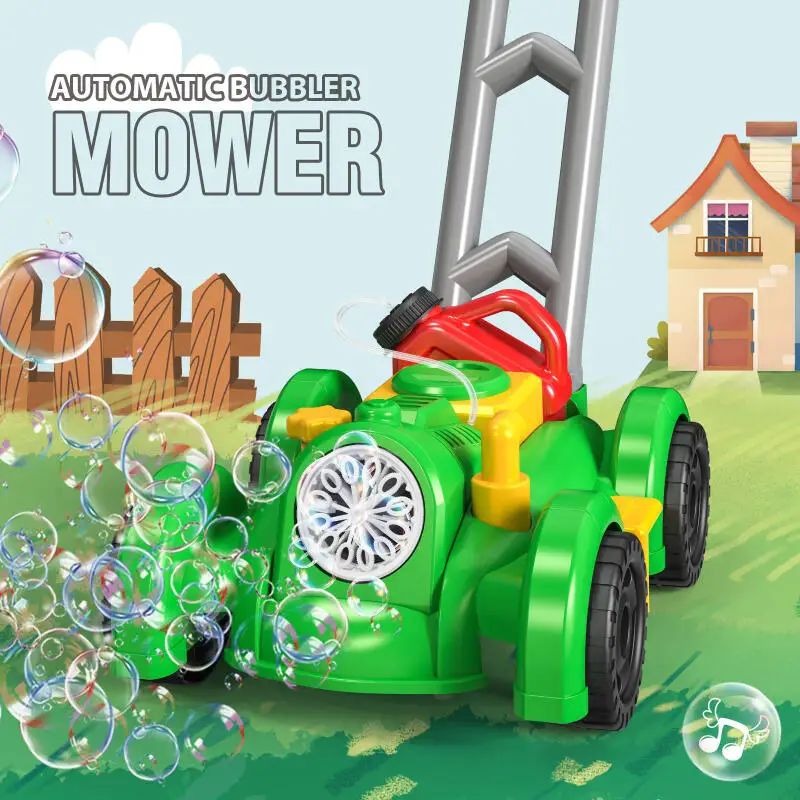 Carrinho automático de bolhas com luzes para crianças Carrinho de mão Soap Bubble Blowing Brinquedos ao ar livre Presentes de jogo Walker Cortador de grama de 12 furos