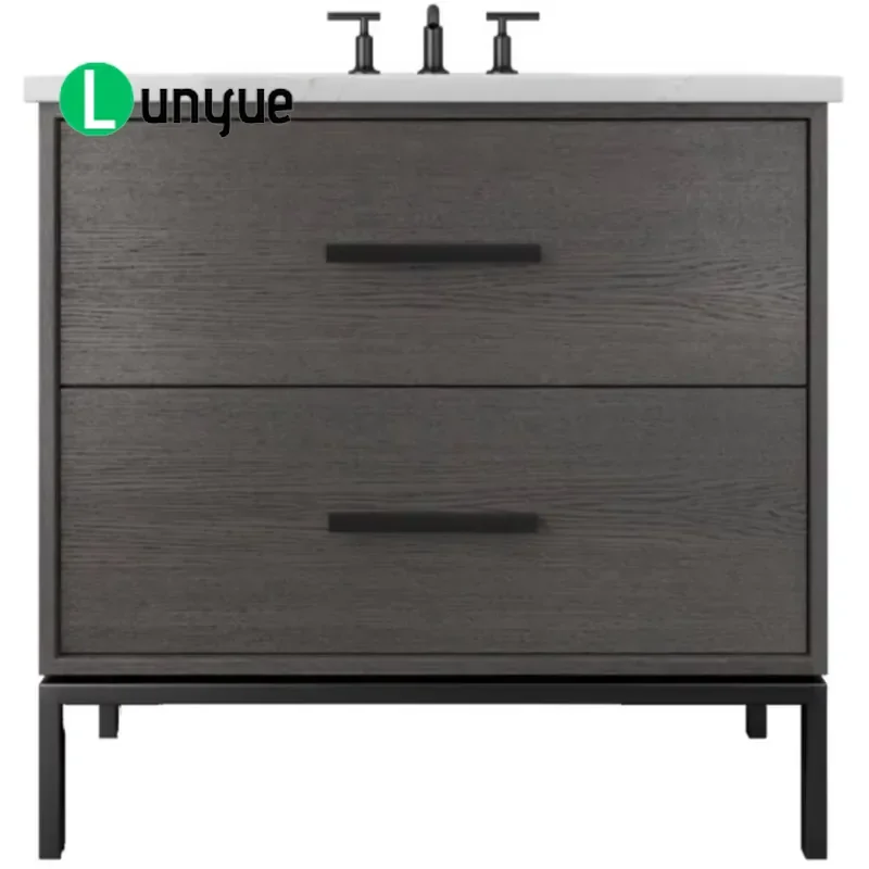 Modern Wood Floor to Ceiling Bathroom Vanity with Single Sink and Two Drawers 36 Inch Storage Cabinet for Contemporary Home
