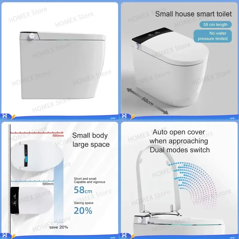 Smart Ceramic Square Toilet Automatic Flush Floor Standing Modern Bathroom Fixture High Quality Small Space Saving Design