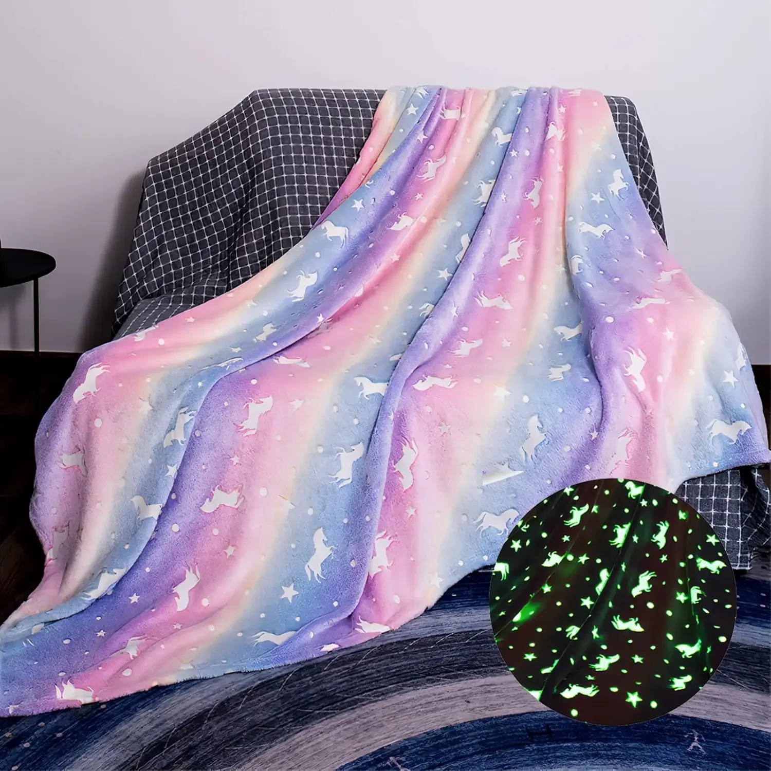 

Glow in The Dark Throw Blanket Victop Super Soft Flannel Fleece Blanket 100 x 150cm Warm Cozy Furry Blanket for Kids Decorated