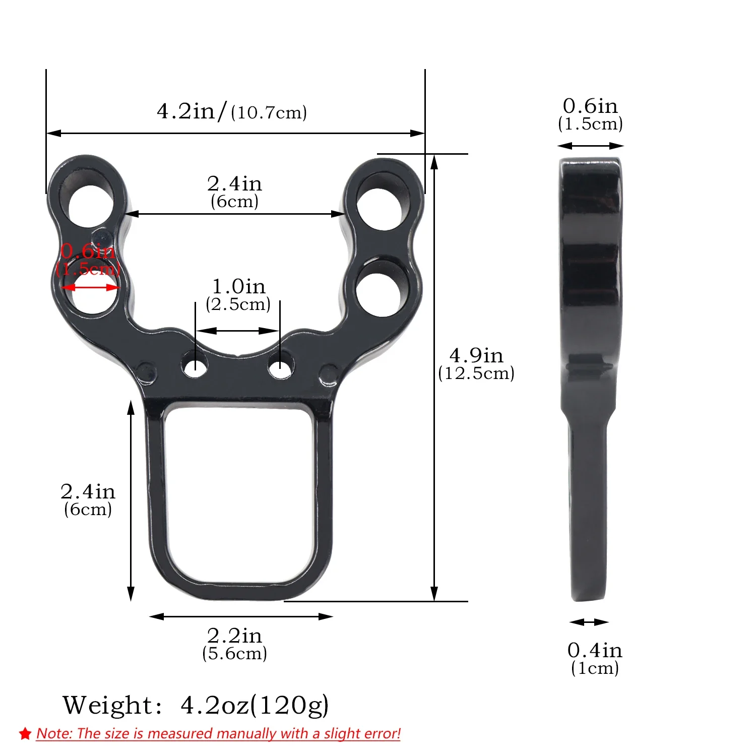 Four-hole Aluminum Alloy Black Slingshot Head Rubber Band Slot Homemade Slingshot Special Accessories 2.5cm Hole Distance