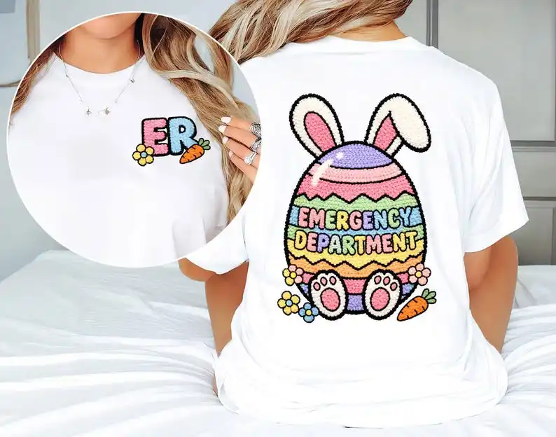 Emergency Department Easter Shirt, ER Nurse Bunny Back Print Tee, Cute Medical Holiday Outfit, Spring Nurse Style, Nurse T-shirt