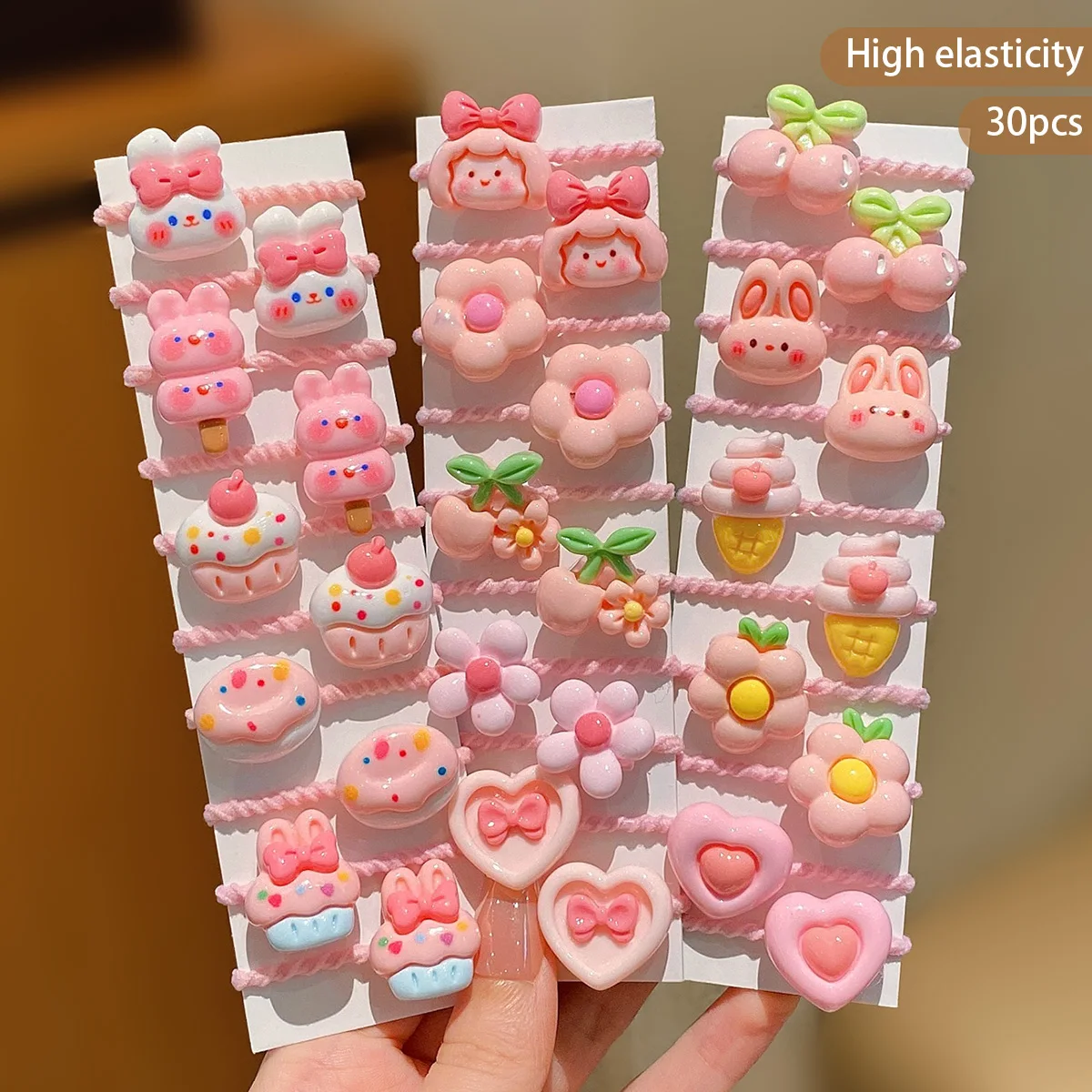 30 cartoon cute children's rubber bands, little girl hair rings suitable for daily use hair accessories