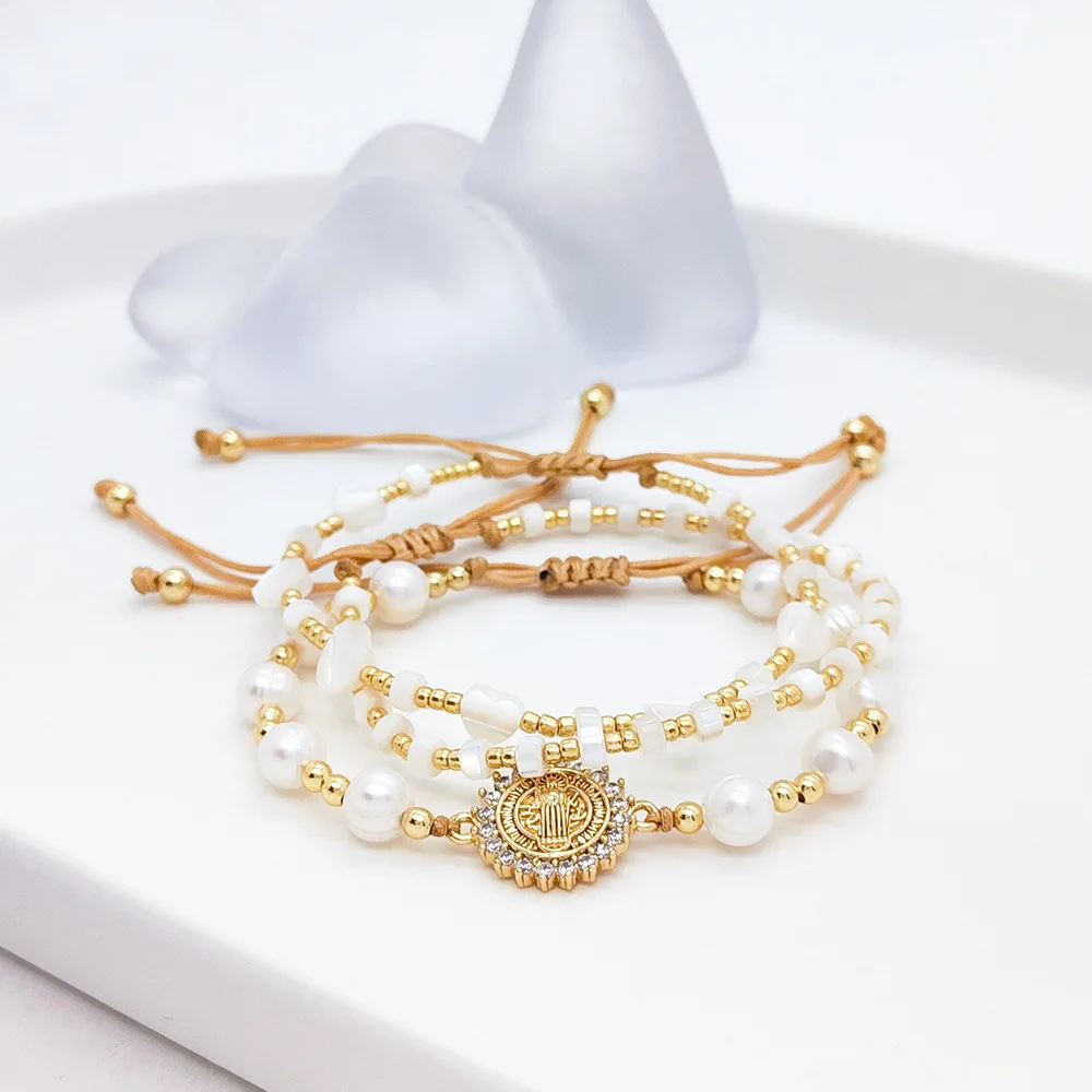 

Beaded bracelet Originality Pearl Sea shell Hand knitting Adjustable Tide Simple Bohemia Female Rice bead bracelet set