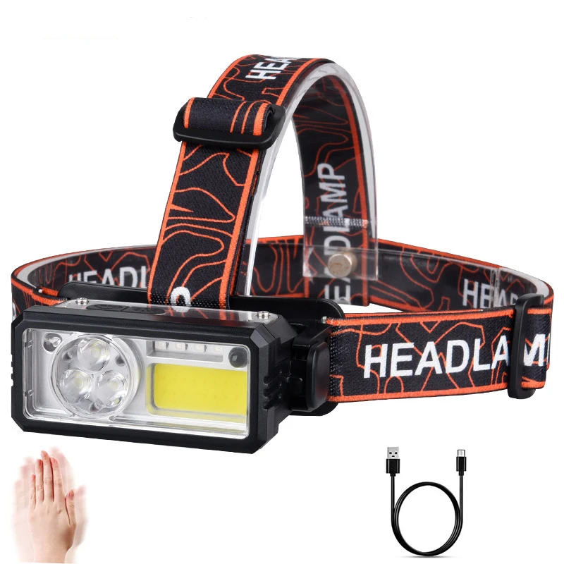 

COB LED Headlamps Powerful Type-C 6 Modes 18650 Torch Built-in Battery USB Rechargeable Outdoor Camping Head Fishing Lights