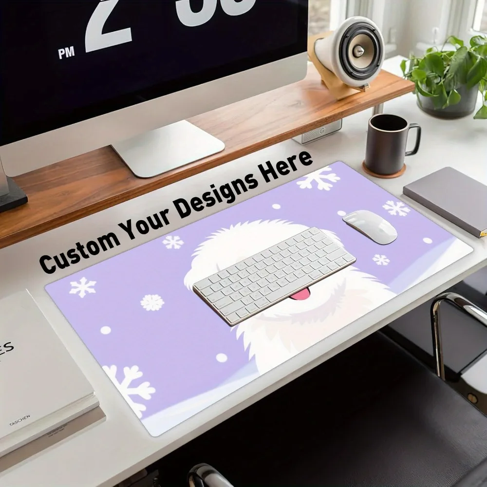 

Cute Winter Great Pyrenees Desk Mat, Snowflake Dog Extended Mouse Pad, Non-Slip Keyboard Pad in Multiple Sizes