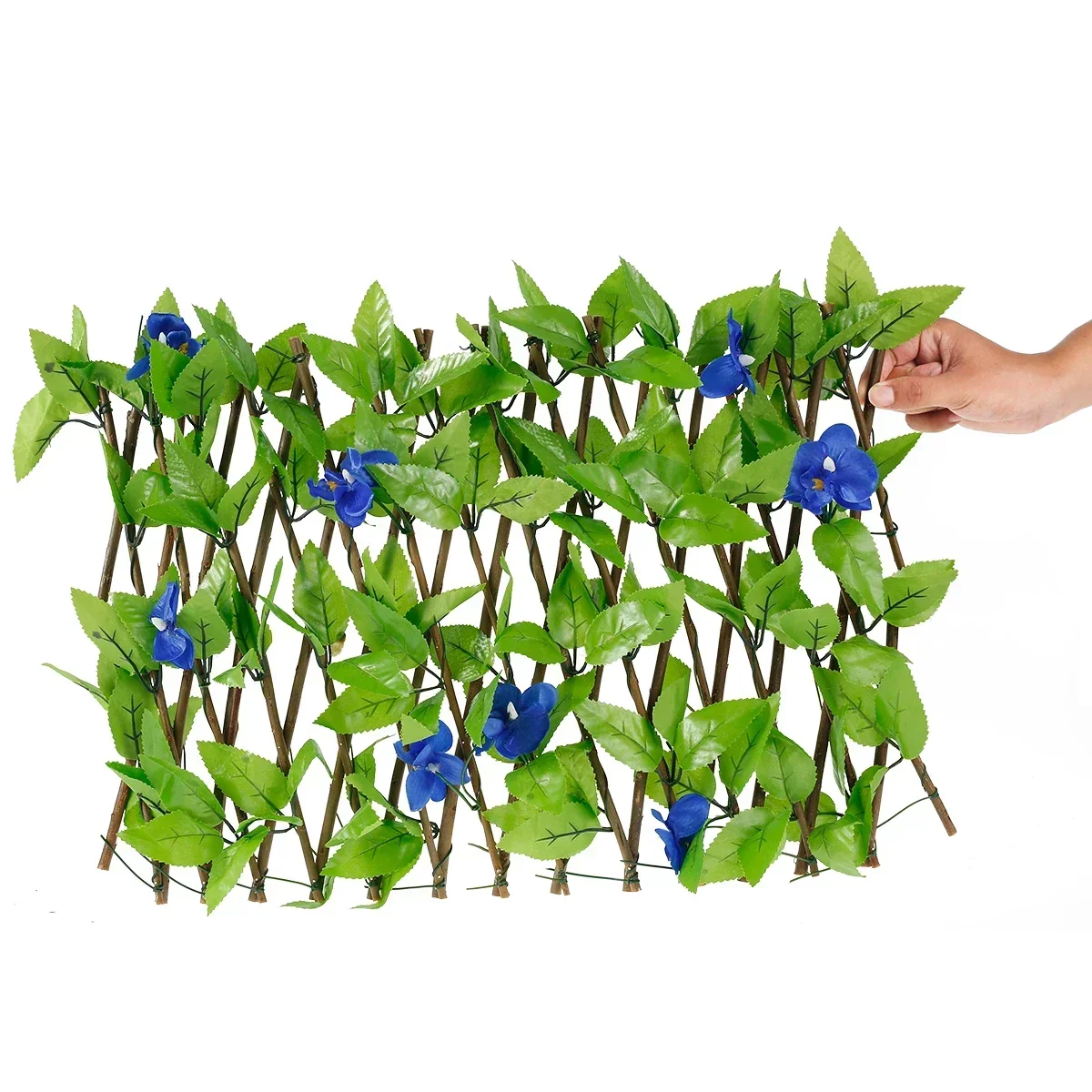 New Expandable Fence Privacy Screen 40x180cm Artificial Leaves Fencing Panel with 8 Modes Solar Lights Faux Ivy Hedge Flower