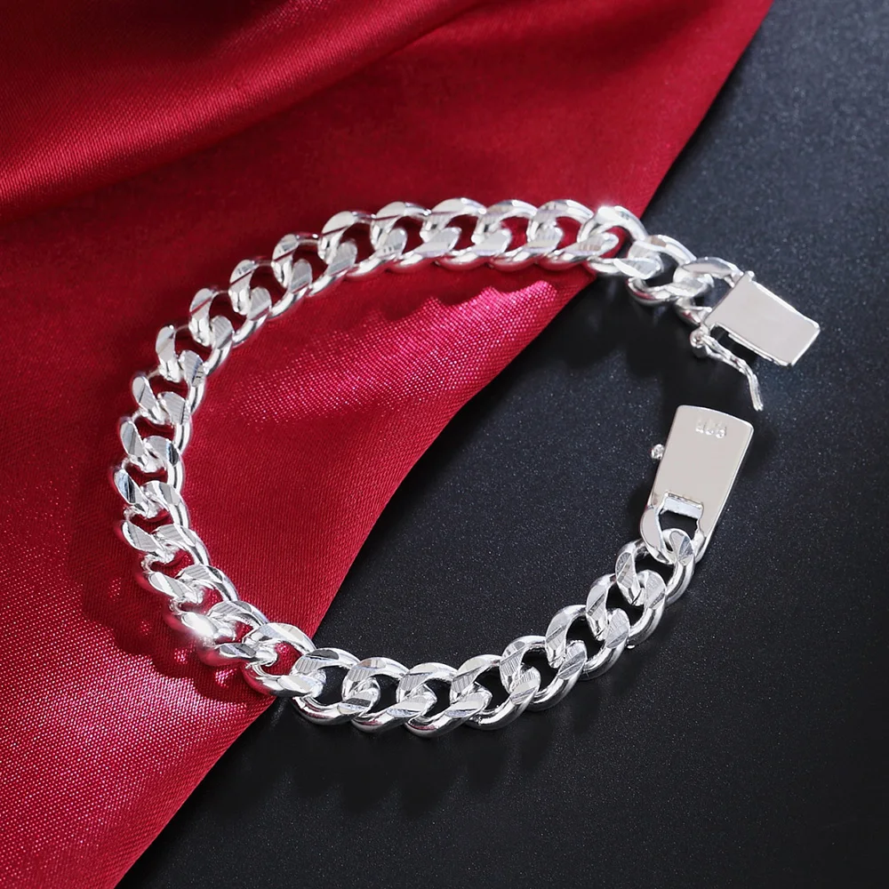 925 Sterling Silver Solid 8/10mm chain Bracelet men women Chain noble wedding Jewelry fashion charms party birthday gift image 5