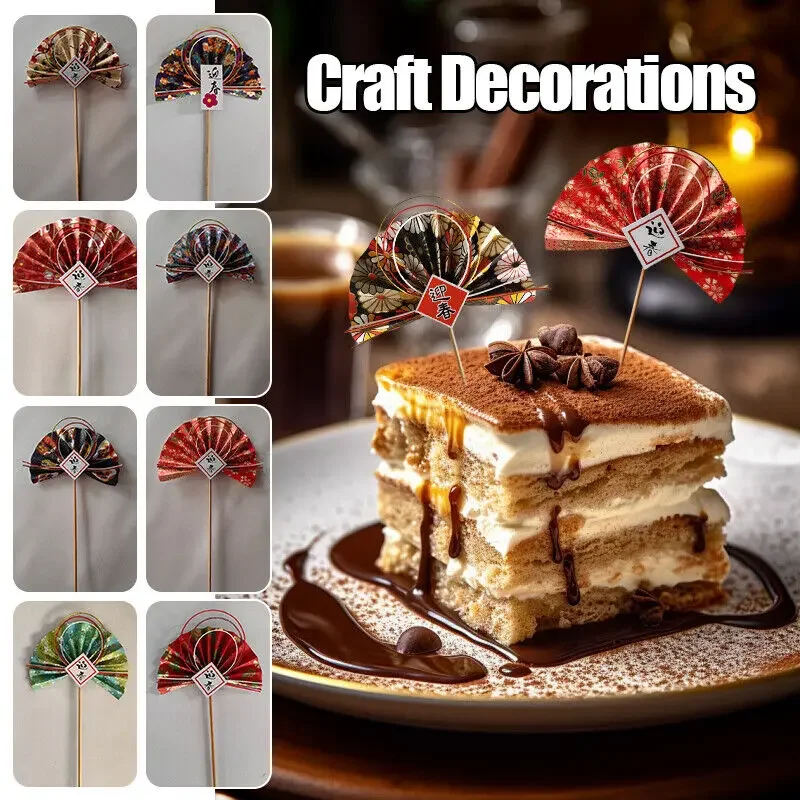 

5PC Japanese Flower Arrangement Stick Handmade DIY Fan Cake Insert Creative Decor Cupcake Toppers Dessert Cake Decor New