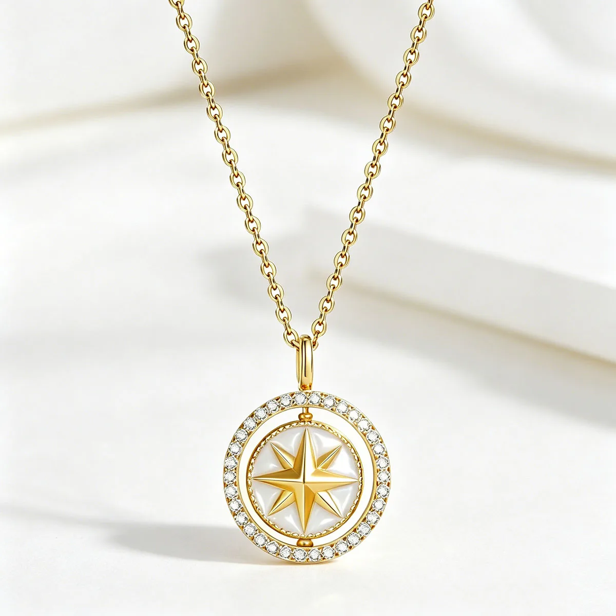 New rotatable eight-pointed star necklace, 925 silver plated 18k gold luxury jewelry for women, fashionable commuting...
