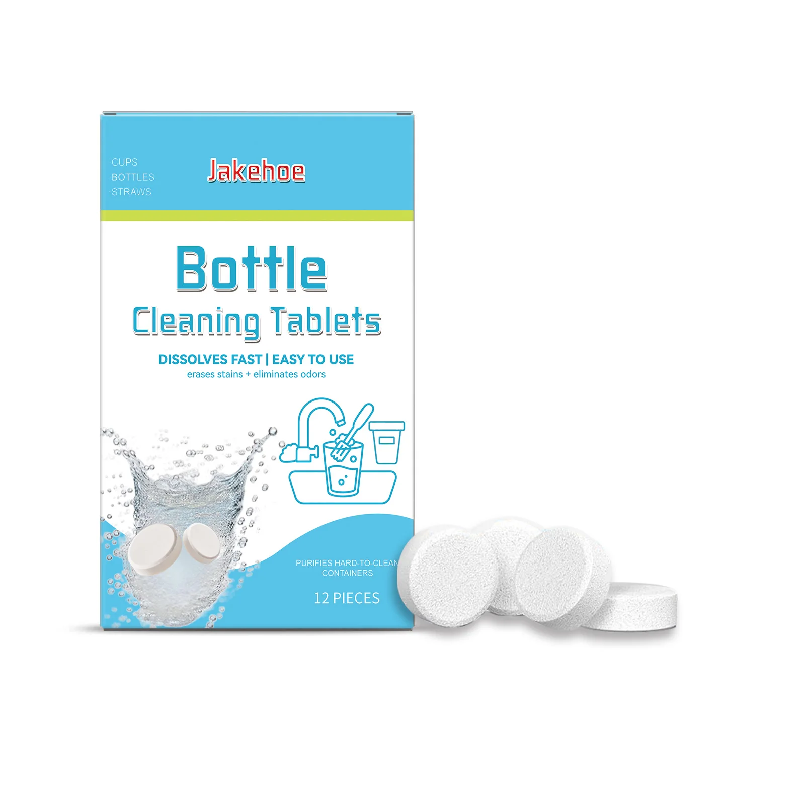 Effervescent Cleaning Tablets for Odor Removal in Water Cups Clean Containers Easily Dissolve Limescale Daily Cleaning Tablets