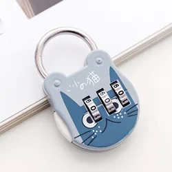 1Pc Luggage Travel Digit Number Code Lock Cute Cat Mini Keyed Padlock Safe Lock for Journal Notebook Handbag Locker Travel Locks