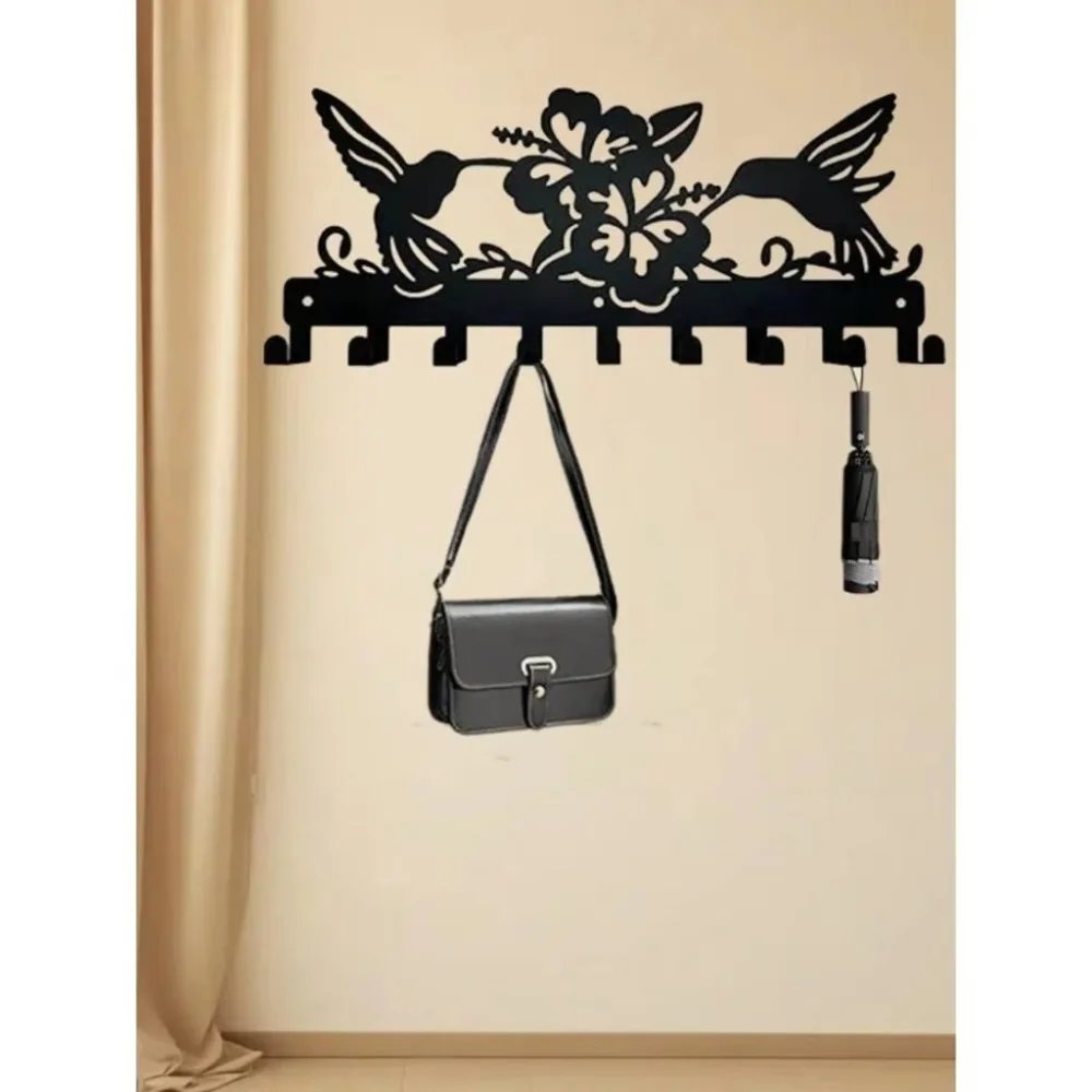 CIFBUY Metal Wall Art Bird Design Iron Hanging Sign Wall Mounted Hooks Key Umbrella Bag Rack Organizer Home Decor Gift