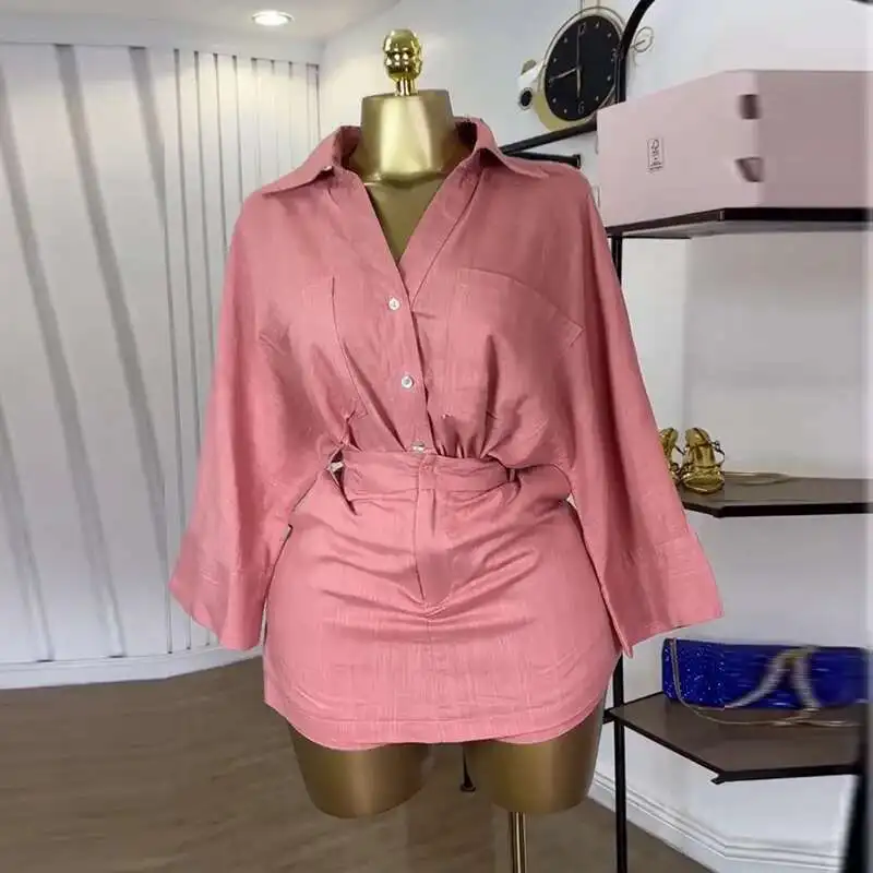 

Women's 2025 Summer New Sweet and Fresh Collar Bat Sleeve Shirt High Waist Half-length Pants Skirt Two Piece Set