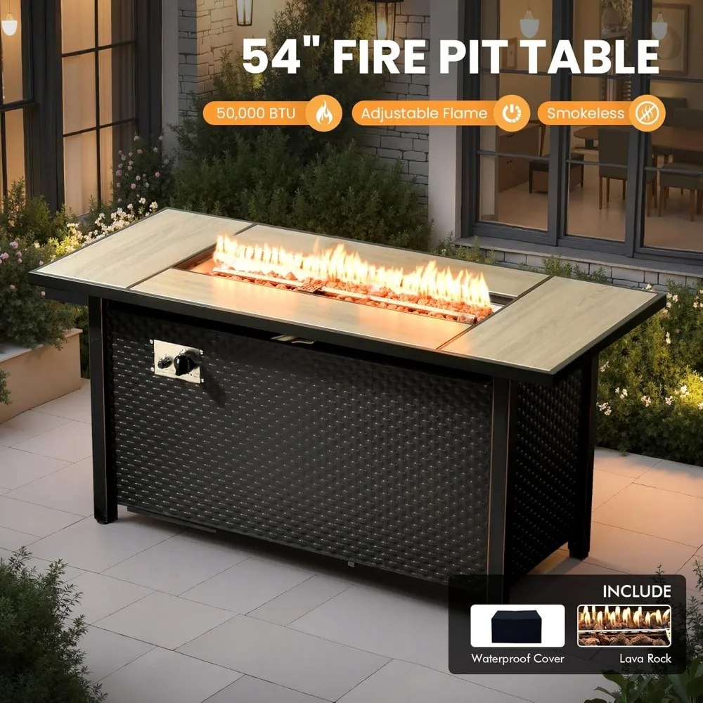 Outdoor Sectional Patio Furniture Set with Fire Pit Table and Swivel Rocking Chairs,11 Pieces Wicker Conversation Sets L Shaped