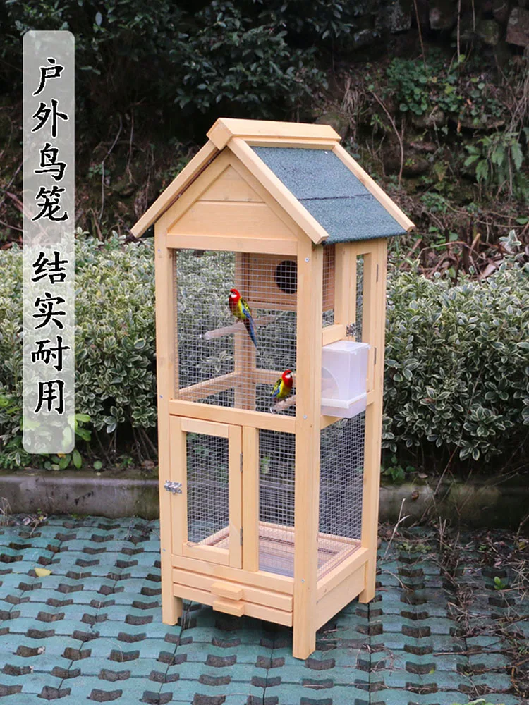 

Outdoor Budgerigar Bird Cage Large Wooden Bird Cage Myna Mynah Thrush Xuanfeng Peony Embroidered Eye Breeding Cage