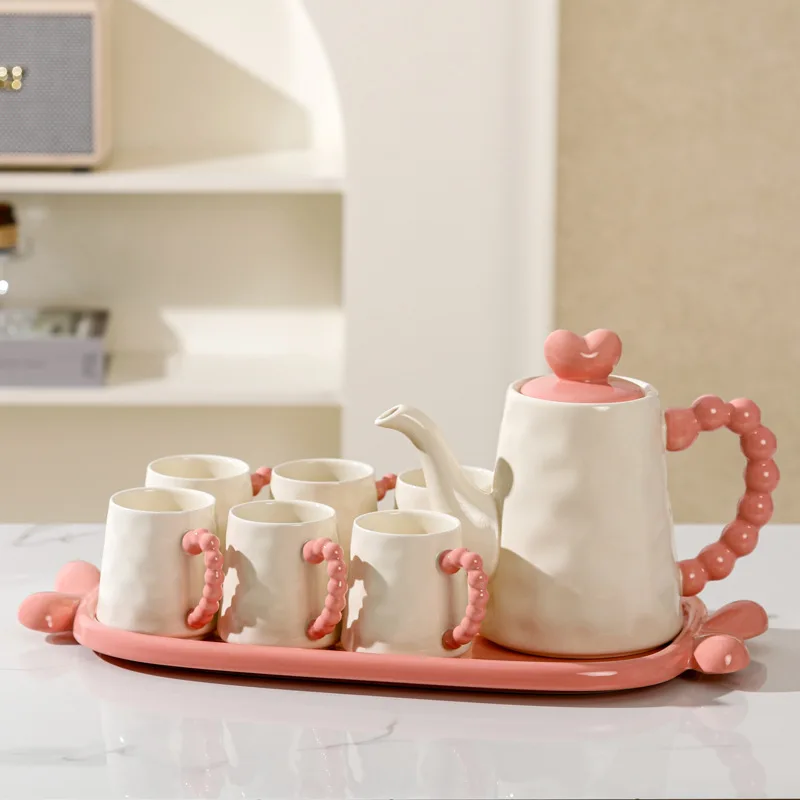 Heart Shaped Ceramic Cup and Teapot Set Household Porcelain Tea Set for Living Room Coffee Table Housewarming Gift Box