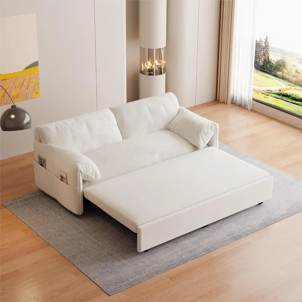 

Chaise longue velvet upholstered, 2-seater sofa foldable on both sides, suitable for living room, adjustable backrest, white