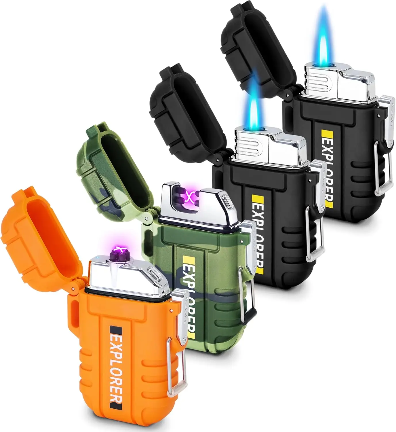 4 Pack Windproof Lighters USB Rechargeable & Butane Torch Outdoor Camping Gear