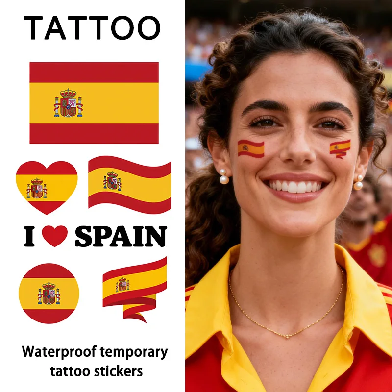 

Spain Flag Temporary Tattoo Sticker, Long-lasting and Waterproof, Festival, Football, Soccer Fan Face Stickers, Arm, Face