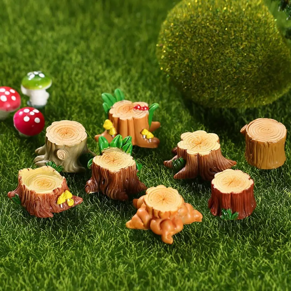 Cute Mini Tree Stump Miniature Figurine Garden Moss Micro Landscape Decoration Bonsai Ornament Resin Crafts Gifts