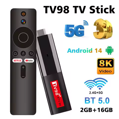 TV98 TV Stick Android 14 Allwinner H618 Quad Core Cortex A53 2.4G/5G WiFi Bluetooth Voice Remote 8K 2GB+16GB Streaming TV box