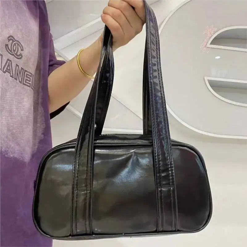 Bloom Black Shoulder Bags Women New High Street Pu Leather Casual Y2k Handbag Female Vintage Square Underarm Bag Purse