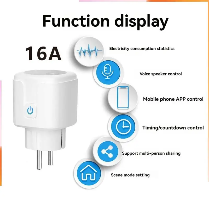 A92Z Matter Wifi 16A Smart Socket 16A Wifi Smart Plug With Power Monitoring APP Remote Control Works With Alexa Google EU Plug