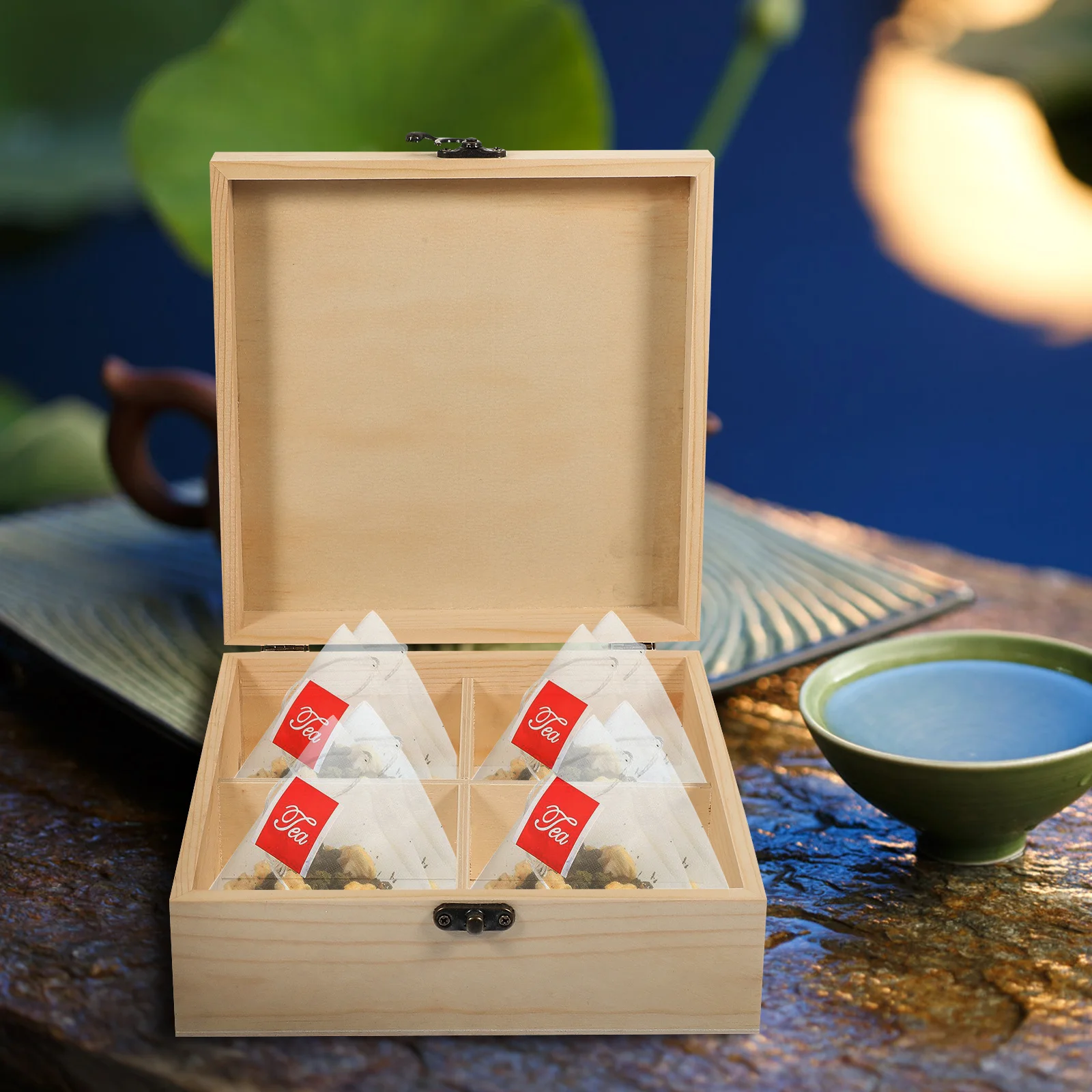 

1pc Wooden Tea Bag Organizer Box With Compartments For Home Hotel Coffee Shop Storage Box For Tea Bags Coffee Sugar Spices