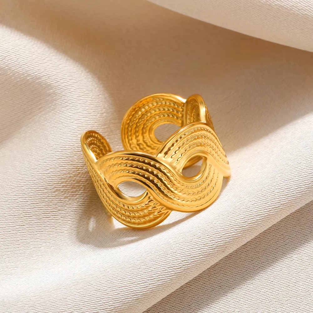 316L Edelstahl Ringe für Frauen Gold Farbe Multilayer Geometrische Offenen Ring Vintage Wasserdicht Hochzeit Ästhetischen Schmuck Geschenk