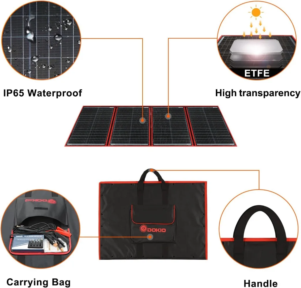 220w 18v Portable Solar Panel Kit Solar Charger with Controller 2 USB Output To Charge 12v Batteries,Emergency Power