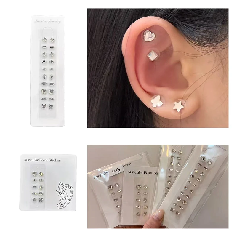 Fashion Fancy-shaped Rhinestone Ear Point Stickers Ear Pressure Patches Acupuncture Auricular Ear Stickers Massage Jewelry