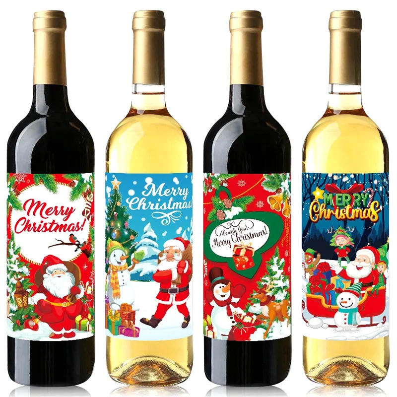 8 buah stiker botol anggur Natal Bar Label botol minuman Santa Claus Selamat Natal Label botol anggur dekorasi pesta