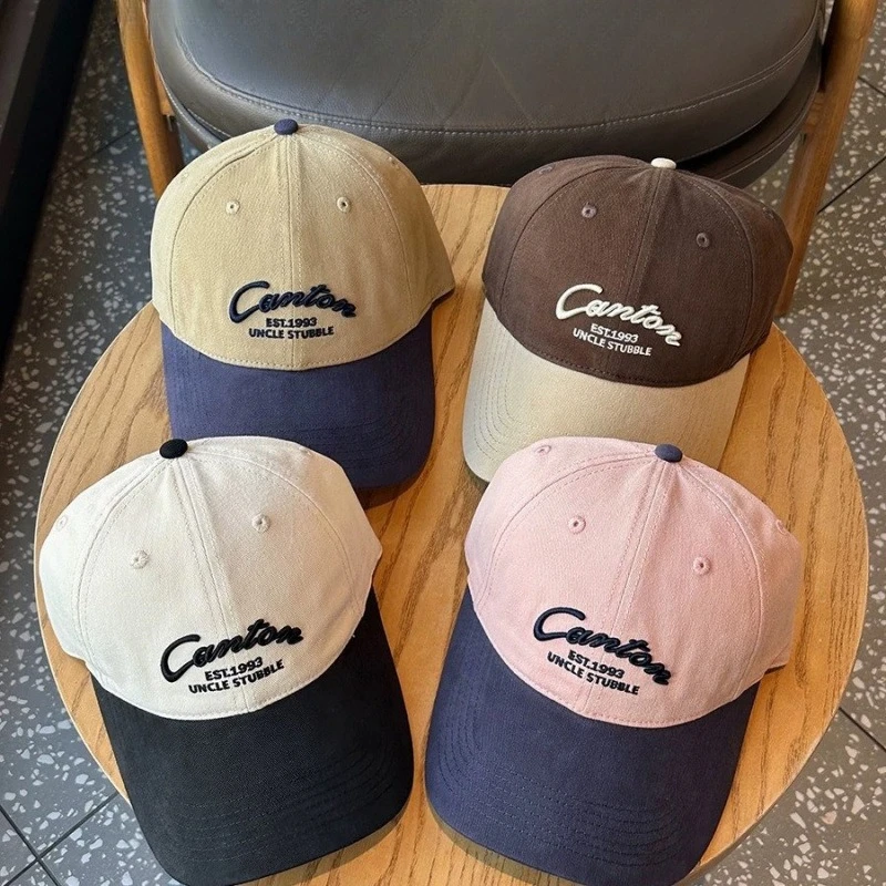 Wide brim baseball cap girls fashion high quality soft top color matching hat four seasons show face small cap men