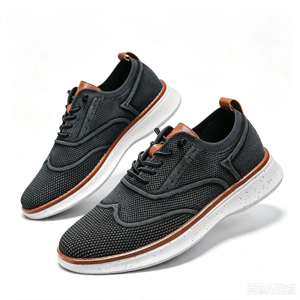 Men's Knit Wingtip Oxford Shoes Breathable Fly Woven Brogue Dress Sneakers Lightweight Platform Casual Business Walking Shoes