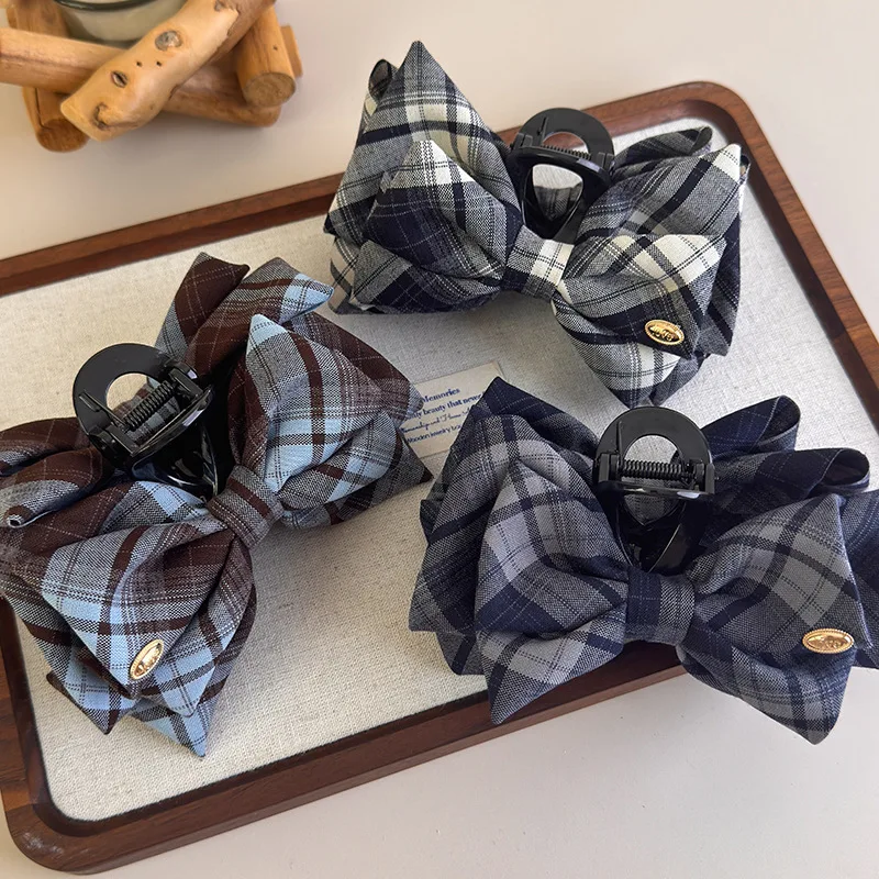 retro-xadrez-arco-grandes-garras-de-cabelo-clipes-de-tubarao-para-mulher-meninas-temperamento-grampos-de-cabelo-trelica-presilhas-moda-acessorios-para-o-cabelo-novo