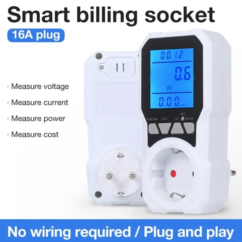 High Capacity 3680W Energy Meter Socket KWh Cost Calculator Safety Cut off Power M4YD