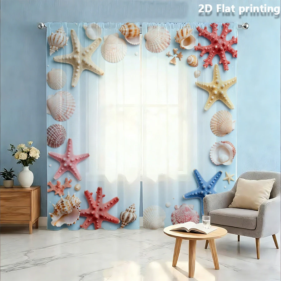 2PCS Digital Print Sheer Curtain, Blue Background Shell, Vintage Floral Window Curtains for Living Room Bedroom Home Decor