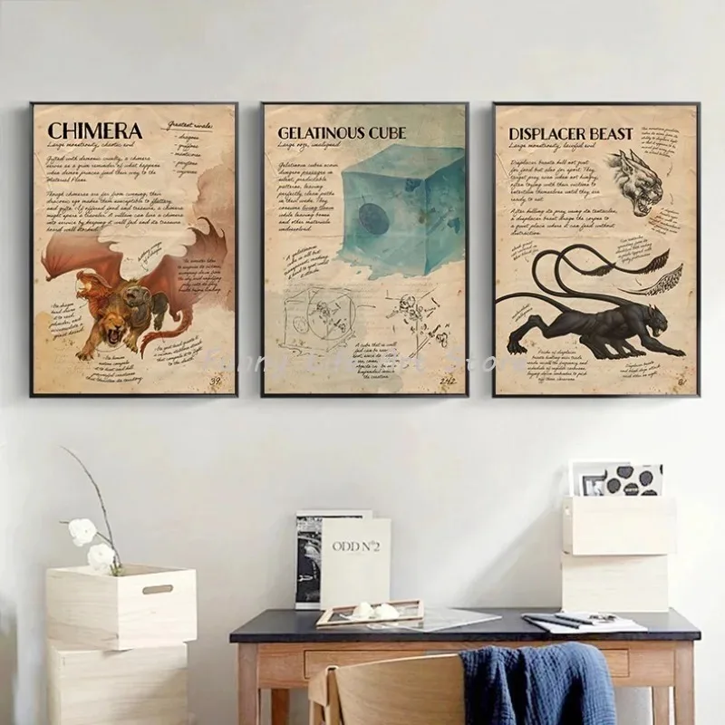 D&D Monster Manual Movie Game Dungeons & Dragons Posters and Prints Canvas Printing Wall Art Picture for Gaming Room Decor Gift
