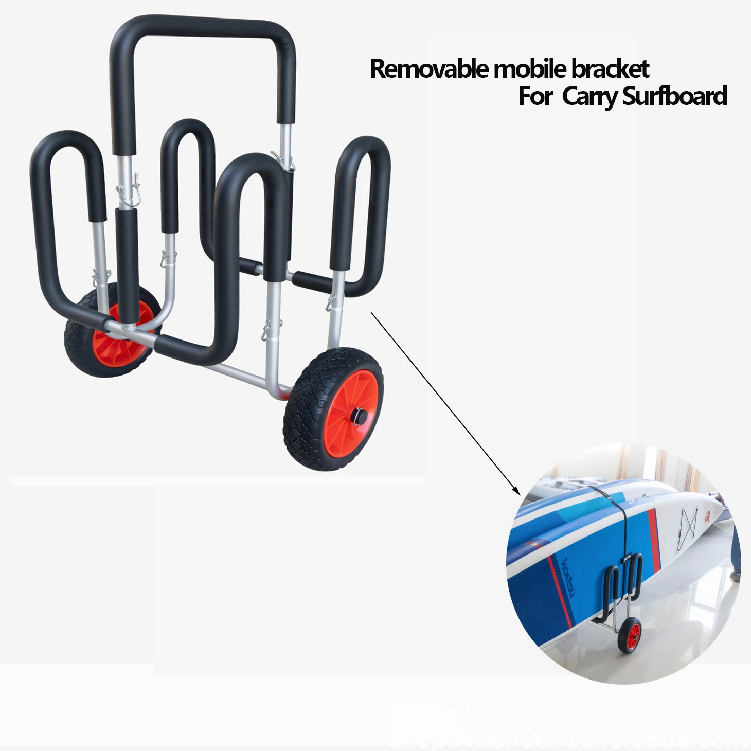 Alloy Mobile Trailer Stand for Carry Surf & Paddle Board with Double-Paddle Board Trailer & Detachable Trolley & Transport Frame