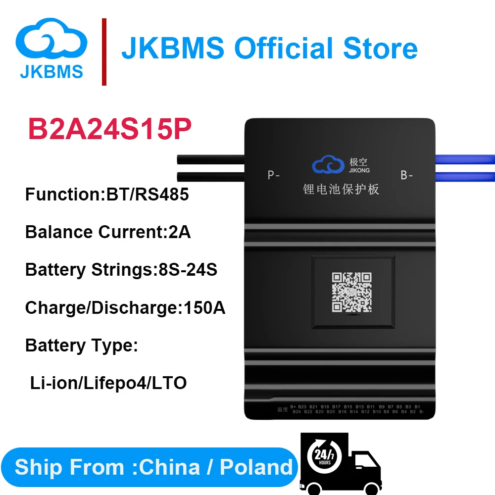 JKBMS B2A24S15P JIKONG BMS with 2A Active Balance BT RS485 for 8S~24S Lifepo4 Li-ion Battery for Inverter Smart BMS